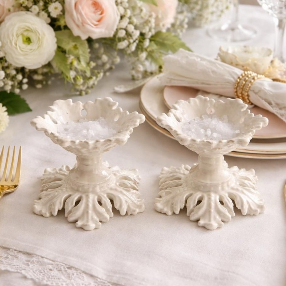 Vintage Porcelain Candlestick Holders with Ruffled Edges - Set of 2